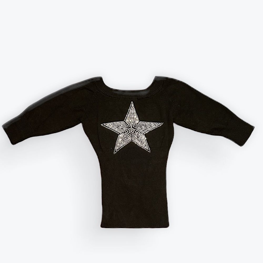 Womens Black Quarter Sleeve Shirt with Silver Star XS/S